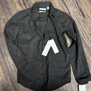 Calvin Klein Charcoal Heathered Long-Sleeve Button Shirt slim fit